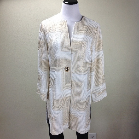 Chico's Jackets & Blazers - NWT Chico's Cream & Gold Long Jacket